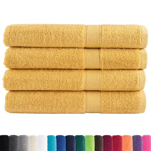 Vidaxl Asciugamani Premium 4 Pz Oro 100X200 Cm 600Gsm 100% Cotone, Telo Da Spiaggia, Telo Mare, Telo Da Bagno Grande, Telo Da Bagno
