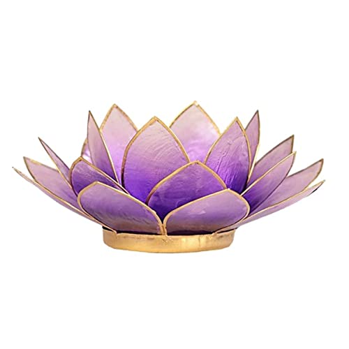 Lotus Tealight Portacandela Capiz Shell Lavanda Oro Trim