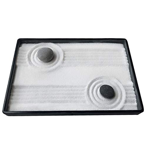 Icnbuys Mini Zen Garden Classic Con Rastrello In Bambù, Penna Per Spingere La Sabbia, Giardino Zen, Disegno Guild E Pietre Di Fiume Selezionate, Vasso