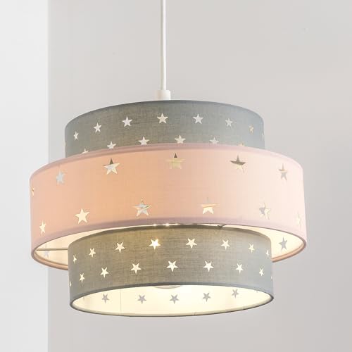 Cgc Lighting Paralume Da Soffitto, Per Cameretta, Sala Giochi, Installazione Semplice, Non Elettrica, Motivo Stella, Paralumi (Rosa E Grigio)