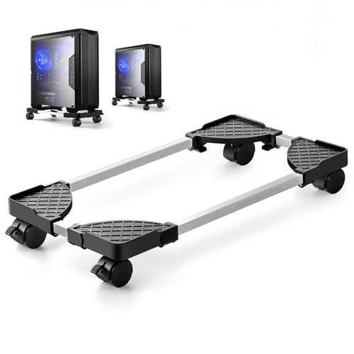 Hmseng Supporto Pc Fisso, Carrello Porta Pc,Upporto Per Computer Desktop Con Ruote Misurare Regolabile Per La Casa E L'Ufficio-Nero