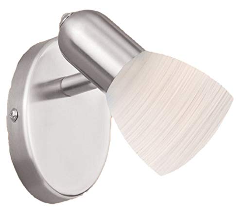 Eglo Lampada Da Parete Dakar 1, Applique Per Interni, Spot Da Parete In Acciaio Argento, Vetro Opalino Con Tecnica Di Sfumatura, Bianco, Attacco E14