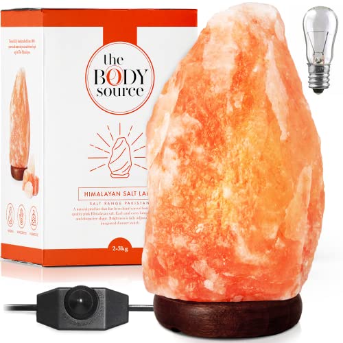 The Body Source Lampada Di Sale Himalayano (2-3 Kg) Con Varialuce, Completamente Naturale E Realizzata A Mano Con Base In Legno
