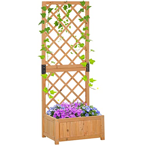Outsunny Fioriera Con Grigliato Da Esterno O Giardino, Vaso Per Piante Rampicanti In Legno 60X40X160Cm