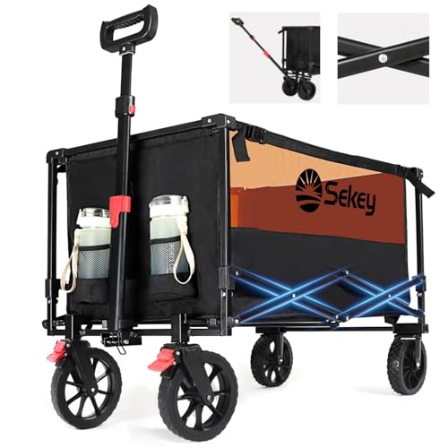 Sekey Xxl Carrello Pieghevole 160L 150Kg, Carrello Da Giardino Adatto Ai Terreni Accidentati, Carrelli Da Trasporto Per Spiaggia Campeggio Acquisti, M
