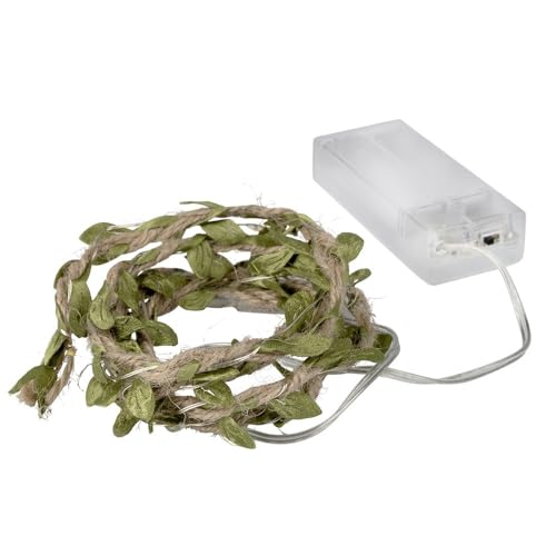 Ideen Mit Herz Catena Di Luci A Led | Corda Con Foglie Verdi | 10 Led | Bianco Caldo | Funzionamento A Batteria | Con Funzione Timer | Lunghezza 1,25