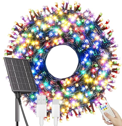 Solarbaby Luci Natale Esterno Solare,52M 500 Led Catena Luminosa Esterno Solare Impermeabile Con Telecomando,19 Modalità Luci Esterno Energia Solare D