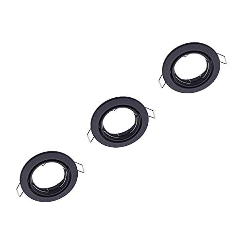 Oktaplex - Set Di 3 Telai Da Incasso Dijon Per Moduli Gu10 E Led, Faretti Piatti, Ip20, Orientabili, Colore Nero, Misura Foro 68 Mm