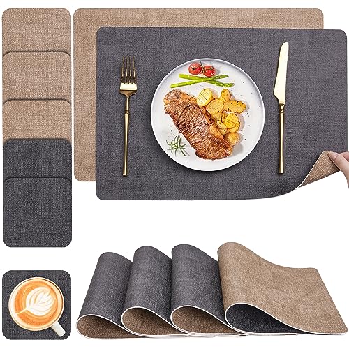 Myir Jun Tovagliette Americane Lavabilie Sottobicchieri Set Di 6, Tovaglietta Americana Bifacciale Antiscivolo Impermeabile Tovagliette Colazione Plas