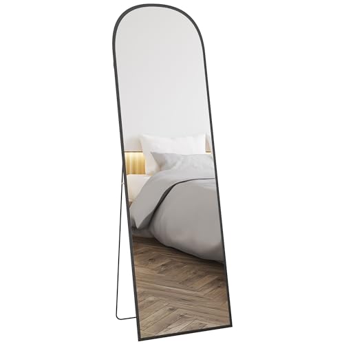 Homcom Specchio Da Terra E Da Parete, Specchio Moderno Con Struttura In Lega Di Alluminio E Supporto Pieghevole, 50X161.5Cm, Nero