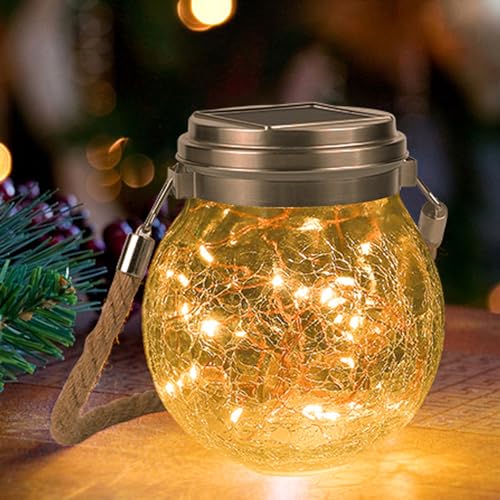 Lanterna Solare Esterno - Lanterne Solari Da Esterno Di Vetro Con 30 Led Impermeabile Luci Solari, Sospensione Solare Giardino Decorativa Per Gazebo,