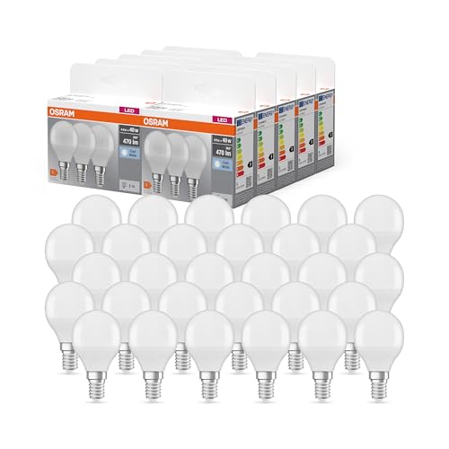 Osram Led Base Classic P40, Lampade Led A Filamento Smerigliato In Vetro Per Base E14, Forma Di Candela, Bianco Freddo (4000K), 470 Lumen, Sostituisce