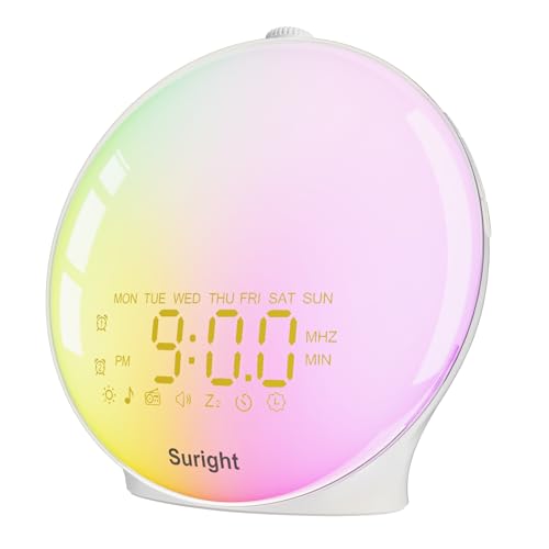 Sveglia All'Alba Wake-Up Light,Sveglia Con Luce,Simulazione Alba Tramonto,Radio Sveglia,15 Suoni Natura, 2 Allarmi,Snooze, 18 Luce Colorata, 20 Lumino