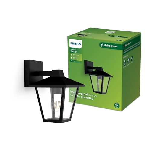 Philips Kinno, Lampada Da Parete, Per Esterni, Max 25W, Attacco E27, Nero