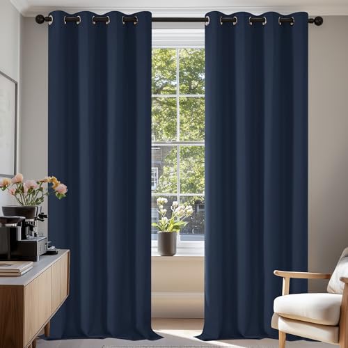 Deconovo Tende Oscuranti Per Interni 2 Pezzi 290 Cm Altezza, Termiche Isolanti, Anti-Rumore, Con Anelli, Ideali Per Camera Da Letto E Soggiorno, 140X2
