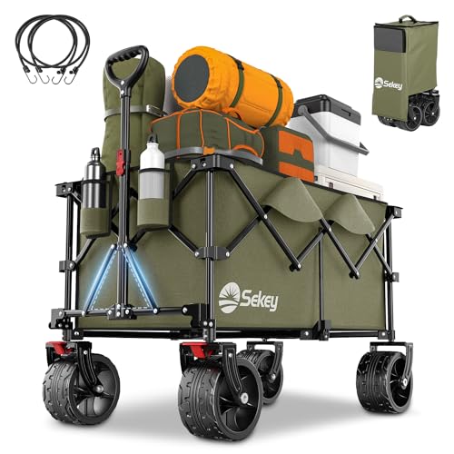 Sekey Xxl Plus Carrello Spiaggia Con Freni 200L 150Kg, Carrello Pieghevole Ruote Grandi Extra 17X10 Cm Tutti I Terreni, Brevettato Pieghevole Da Quatt