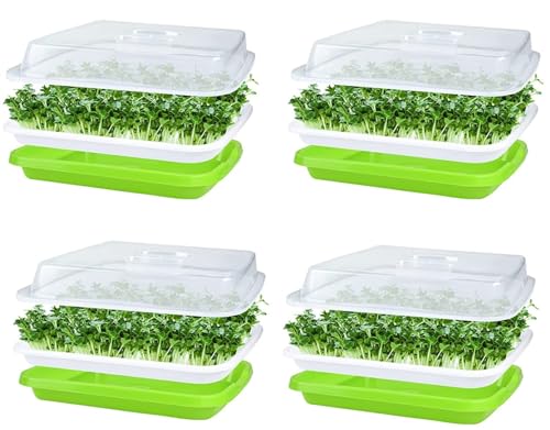 Kaheign 4 Pezzi Vassoi Per Germinazione Dei Semi Con Coperchio, 32Cm X 26Cm Vassoio Di Germinazione Di Grande Capacità Propagatore Idroponico Sano Sen