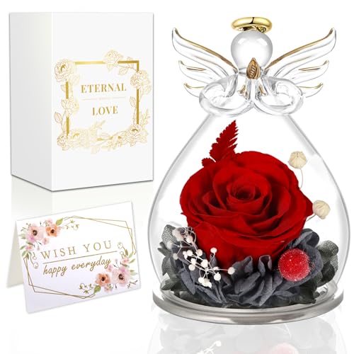 Mulevip Rosa Stabilizzata,Rosa Eterna,Rose Stabilizzate,Rosa Stabilizzata Vera In Angel,Angelo Fiore Eterno Regalo Per Mamma, Donna, Fidanzata Festa D