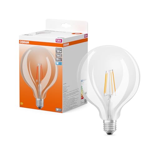 Osram Lampada Led Led Star Globe Dalla Classica Forma Sferica, 7 W / 806 Lm, 4000 K Per Luce Bianca Fredda, Cri 80, Vetro Trasparente Senza Piombo, At