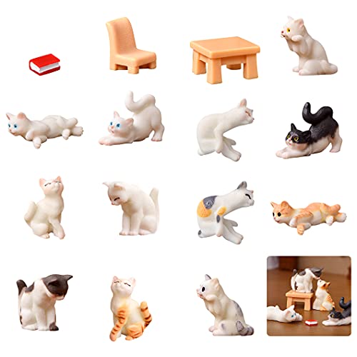 Rolin Roly 15Pcs Figurine Di Gatti In Miniature Decorazione Del Paesaggio In Resina Mini Animali Figurine In Miniatura Per Micro Paesaggioregalo Torta
