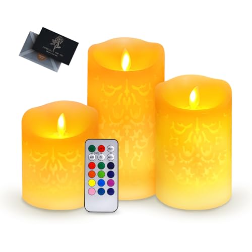 Ucamp 3 Pezzi Candele Led,Candela Led Finte,Candele Batteria,Candele Senza Fiamma Pilastro,Candele Led Con Telecomando,Candele Led Fiamma Oscillante,P