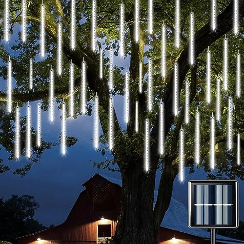 Atfkzadv Luci Della Pioggia Di Meteore, Con 8 Tubi Luminosi Di 30Cm, 240 Leds, 3.2M Lunghezza,Ip65 Impermeabile, Meteor Solari Luci Di Natale, Per Alb