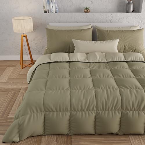 Petti Artigiani Italiani - Trapunta Matrimoniale Maxi Invernale, Piumone Matrimoniale Maxi, Tinta Unita Double Face Fango Tortora 100% Made In Italy