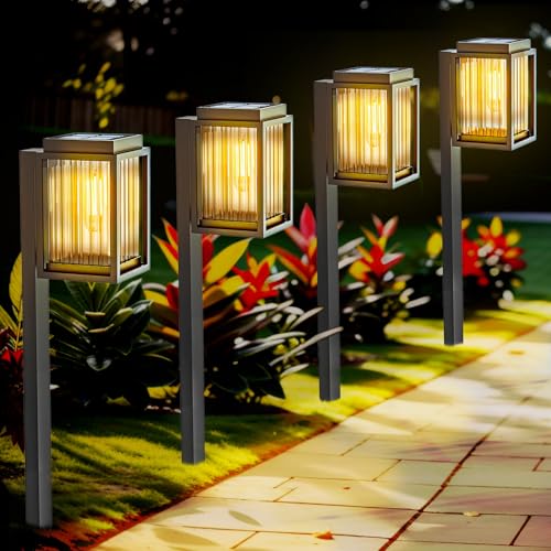 Kelenpro Luci Solari Esterno, 4 Pezzi Luci Solari Da Giardino Aggiornato Bianco Caldo Ip65 Impermeabile Auto On/Off Lampade Solari Da Giardino Per Pat