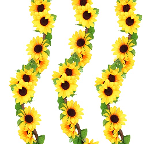 Zioya 3Pz Girasoli Finti Ghirlande 236Cm Fiori Finti Piante Artificiali Fiori Seta Ghirlanda Girasoli Ghirlanda Di Fiori Artificiale Appesi Vite Fiori