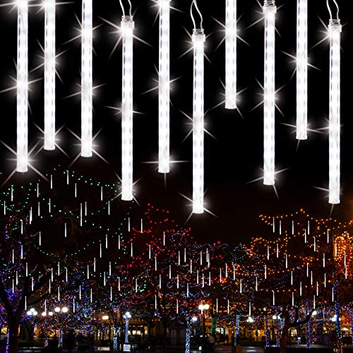 Philzops Luci Della Pioggia Di Meteore Esterno, 240 Led 30Cm 10 Tubi Natale Meteore Luce Impermeabile Doccia Pioggia Luci Stringa Per Albero Natale Ba