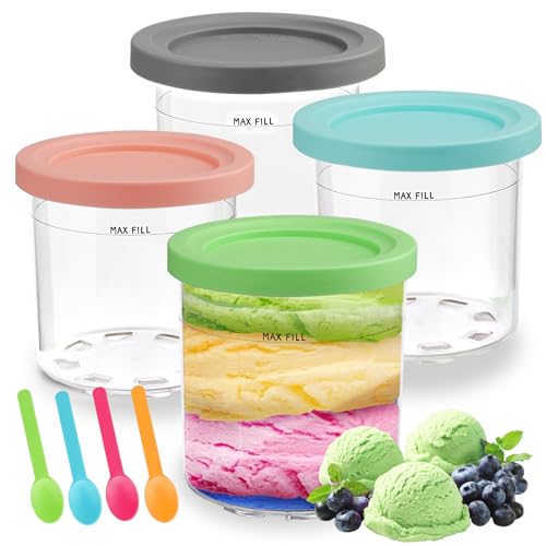 Euleryoo 4 Pezzi Contenitori Per Gelato Per Ninja Creami, Tazza Di Pinte Per Gelato, Vaschette Per Gelato Con Coperchi Y 4 Cucchiai, Per Ninja Creami