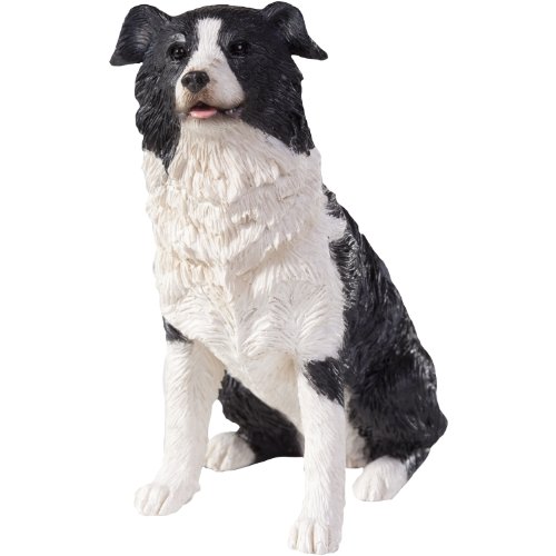 Sandicast Scultura Border Collie, Seduto, Di Piccole Dimensioni, Nero