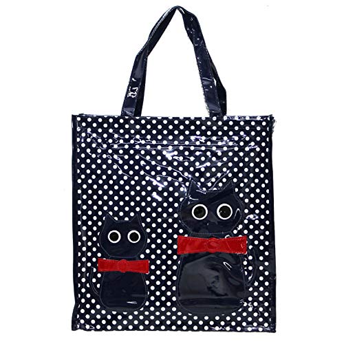Or&My Shopper Borsa Donna In Plastica Busta Spesa Casual Universale Fantasia Gattini (Blu, Media)