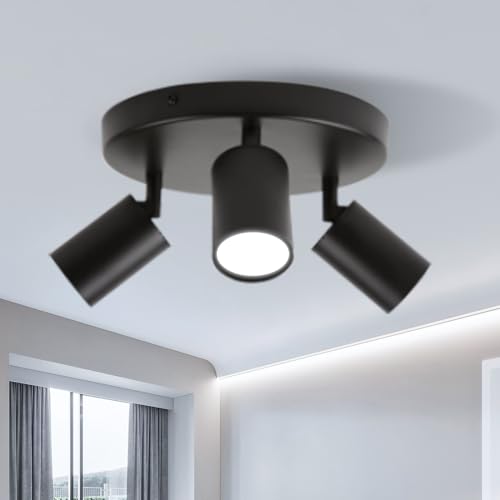 Canmeijia Binario Faretti Soffitto Ferroso, Faretti Led Soffitto Orientabili Gu10, Base A Disco A 3 Lampade, Faretti Cucina Da Utilizzare In Soggiorno