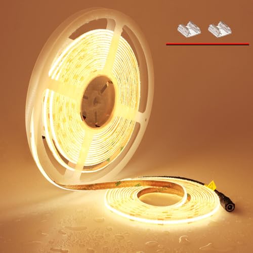 Topai Striscia Led Cob 10 Metri Bianco Caldo Impermeabile, Strip Led 24V 3000K Esterno Alta Luminosità Cri>93, 384Led/M Strisce Led Adesiva Tagliabile