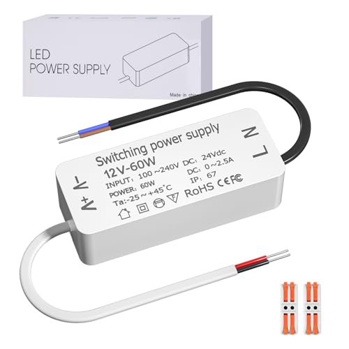 Luxvista Trasformatore Led 60W Ac 220V A Dc 12V, Ip67 Impermeabile, 5A, Uscita Senza Sfarfallio, Protezioni Multiple, 100-240V Ac A 12V Dc