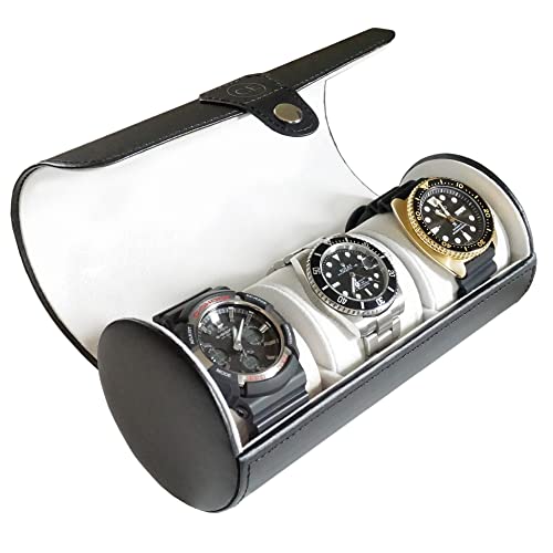 Case Elegance Organizzatore In Ecopelle Nera Classica Per Orologi - Custodia Premium Da Viaggio Per Uomo: Scatola Con 3 Scomparti - Design Elegante E