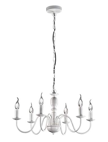 Fiammingo Sospensione Lampadario 6 Luci Bianco Opaco D. 60 Cm. 6Xe14 Stile Provenzale Classico Rustico Country Shabby Chic