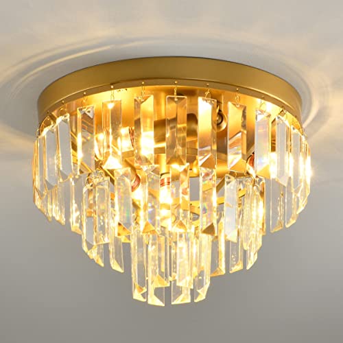 Moderno Crystal Plafoniera Lampadario Crystal Rotondo Clear Crystal Lampada Da Soffitto Camera Da Letto Regolabile Base G9×4 Per Corridoio Balcone Cuc
