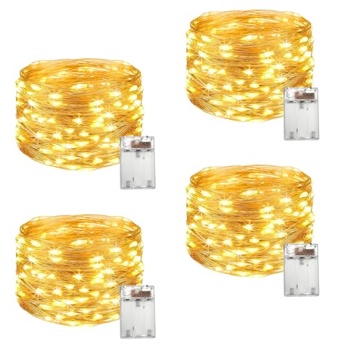 Risvowo 4 Pezzi Stringa Luci Led, Catena Luminosa 10M 100 Led, Rame Filo Ghirlanda Catena Luminose Lucine Fata Luci Decorazioni Per Natalizie, Matrimo
