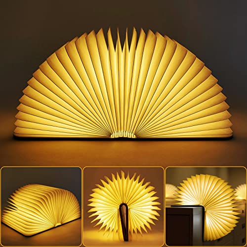 Sanoto Lampara Libro Plegable, Walnut Led Lampara Libro Lectura Luz Del Humor Usb Lámpara De Escritorio, Lámpara De Libro Magnética Plegable De 360°,