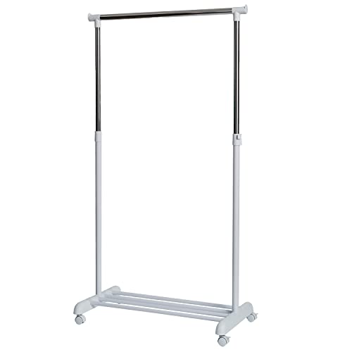 Love It Store It Appendiabiti Su Ruote, Regolabile 101-165Cm, Con Ripiano, Design Elegante In Bianco E Cromo, Per Interni