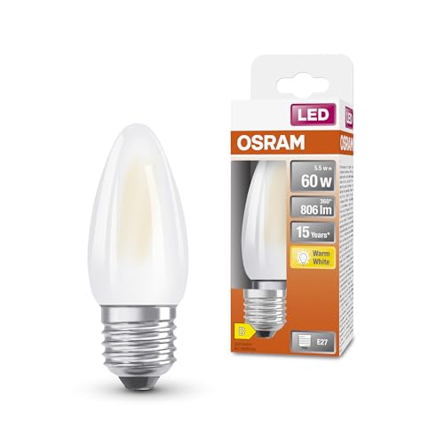 Osram Led Star Classic Nella Classica Forma Mini Candela, Bianca, Luce Bianca Calda (2700 K) Da 5,5 W / 806 Lm, Realizzata In Vetro Smerigliato Senza