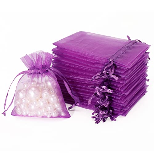 Jijacraft 100Pz Sacchetti Regalo In Organza 7X9Cm Borse Organza Con Coulisse, Per Matrimonio Festa Favore, Caramella, Gioielli (Viola)
