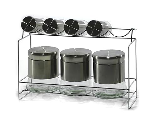 Cose Da Casa Set 8 Barattoli Porta Sale Zucchero Caffè Contenitori Spezie Con Stand Acciaio Salvaspazio In Cucina Eleganti E Moderni