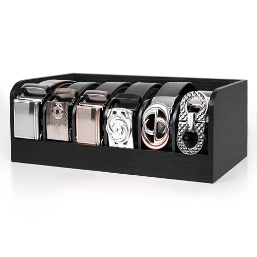 Winter Shore Organizer Cassetti Per Cinture - Porta Cinture In Legno Bambù Nero Scuro A 6 Griglie Per Armadi, Ripostigli, Cassetti - Espositore Cintur