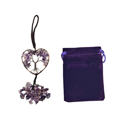 Pandiui23 Ciondolo A Cuore Albero Della Vita Accessori Per Specchietto Retrovisore, 7 Cristalli Chakra E Pietre Curative Accessori Per Appendere Auto