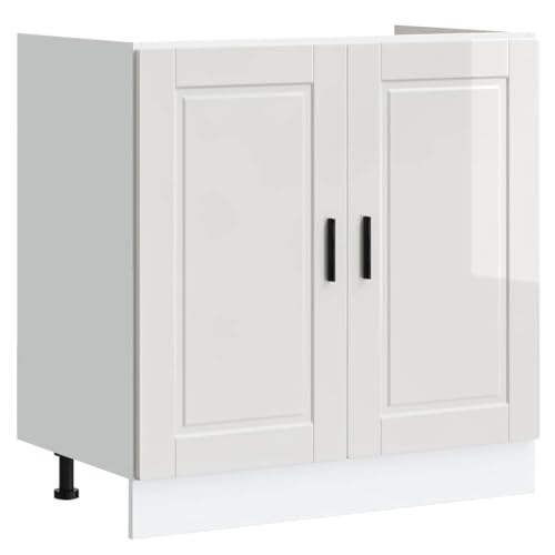 Vidaxl Mobile Base Lavello Porto Bianco Lucido 80X46X81,5Cm Truciolato