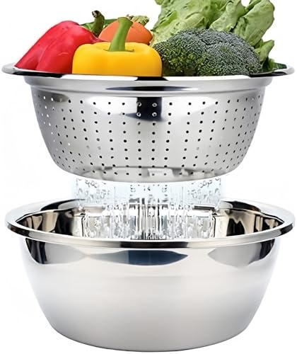 Maoyuan Scolapasta Acciaio Inox Colapasta Con Ciotole Inox Cucina Colino Da Cocina Scolatutto Con Contenitore Per Mescolare Scolare Pasta Spaghetti Fr