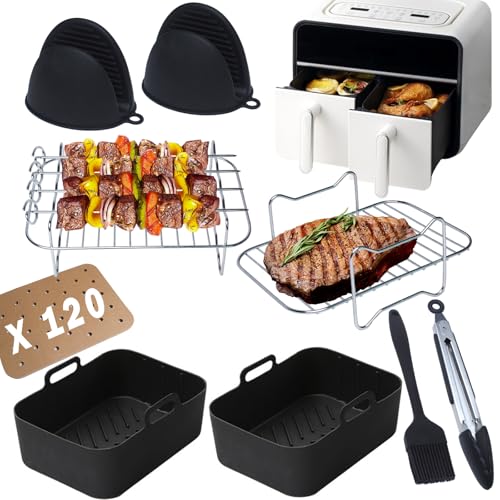 Dazhtu 9 Pezzi Accessori Friggitrice Ad Aria, Teglie Friggitrice Ad Aria Riutilizzabili Per Friggitrice Ad Aria Da Ninja Af400Eu, Af300Eu E Altri Dopp